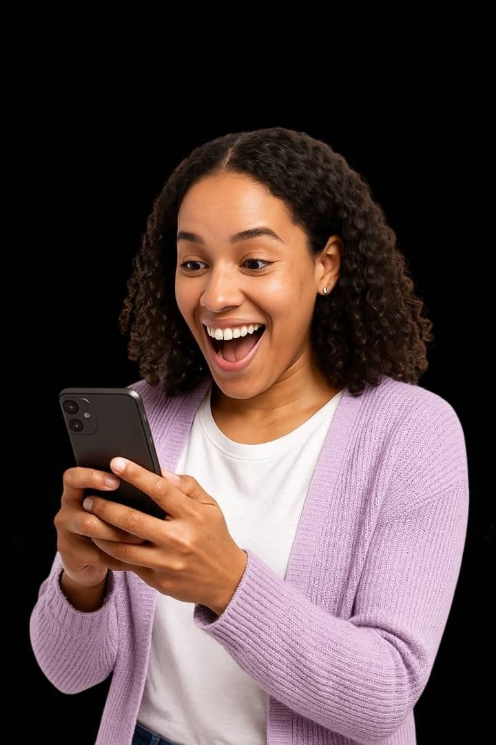 Smiling woman using her phone